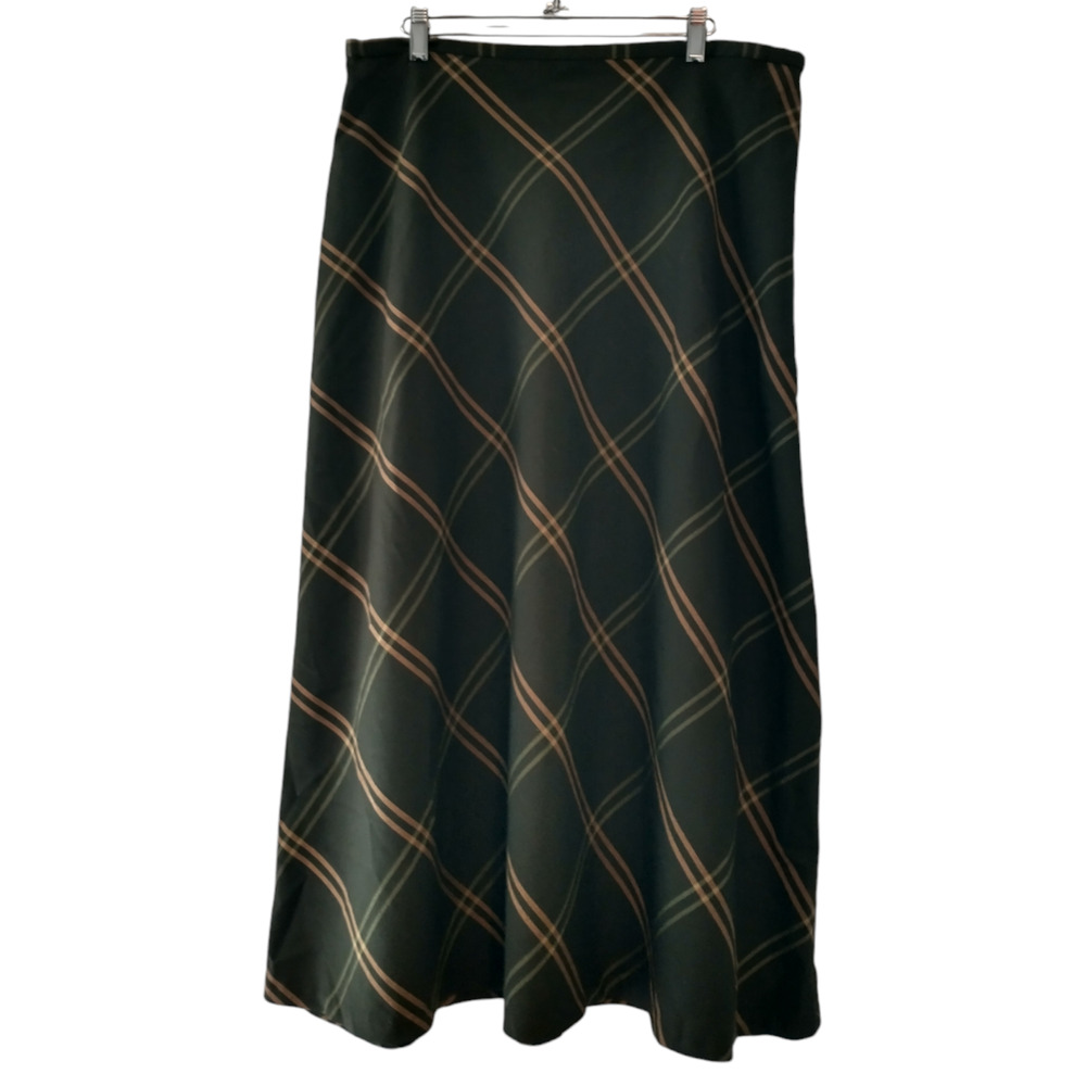 Jaclyn Smith Plaid Skirt Green Neutral Colors Size 18 Lined Fall Winter Career
